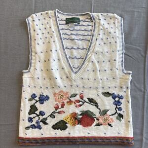 Cullinane Sweater Vest Womens Small Fruit And Floral 100% Cotton Vintage